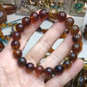 Elegant Brown Amber Beaded Bracelet, Indonesia Amber
